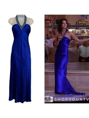 ASO Gabrielle Solis Desperate Housewives Blue Silk Beaded Halter Gown Size 2